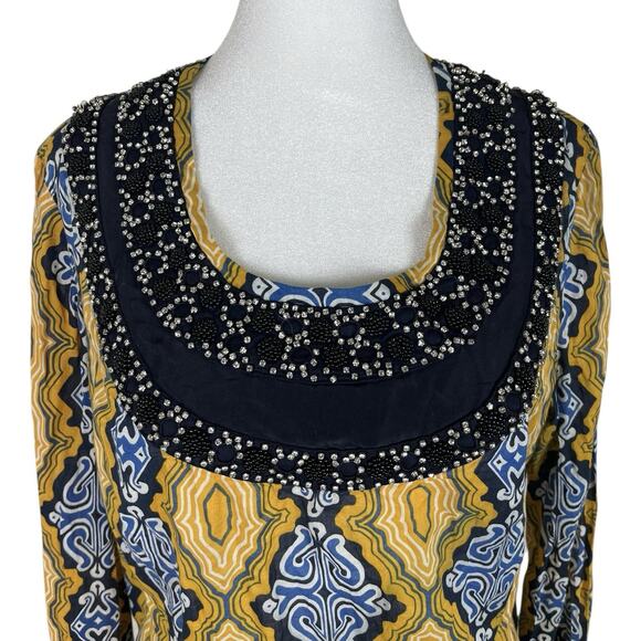Tory Burch Odie Embellished Beaded Tunic Top Artisan Boho Resort Wear Size 10 - Picture 6 of 9